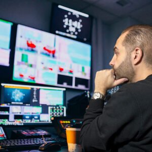 Man at a recording srudio, music production